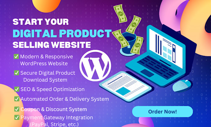 Gig Preview - Create digital product selling website in wordpress