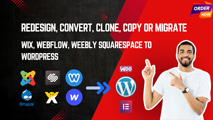 Gig Preview - Redesign, convert, clone, copy or migrate wix, webflow, squarespace to wordpress