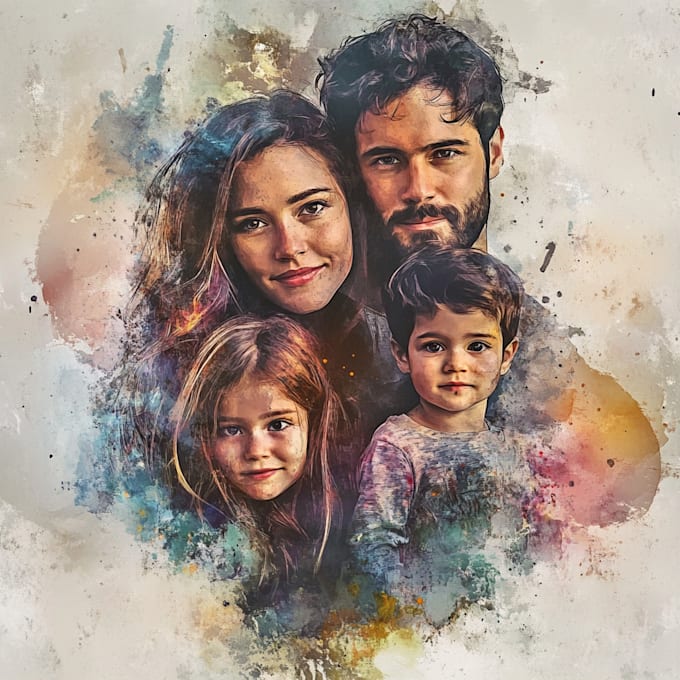 Gig Preview - Draw a family portrait into a digital watercolor painting