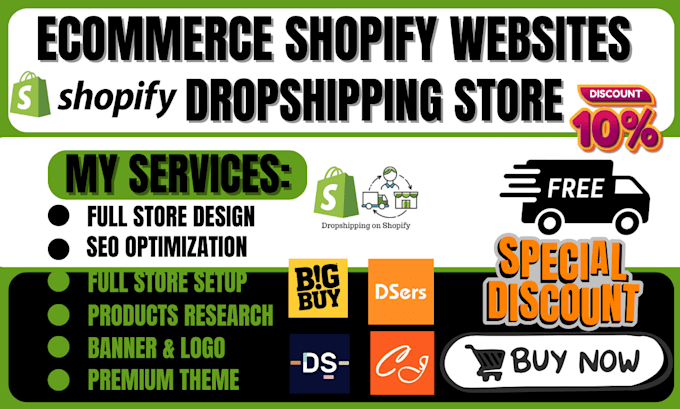 Gig Preview - Design automated shopify dropshipping store via dsers bigbuy autods zendrop