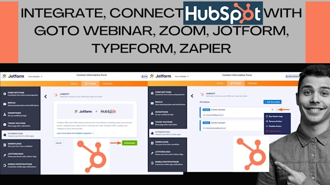 Gig Preview - Integrate, connect hubspot with goto webinar, zoom, jotform, typeform, zapier