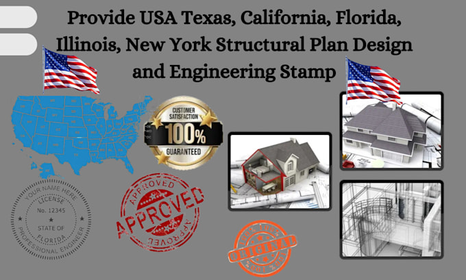 Gig Preview - Do usa tx, ca, fl, il, ny structural plan design and engineering stamp