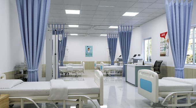 Gig Preview - Visualized 3d hospital interior model corona render,clinic,pharmaceutical space