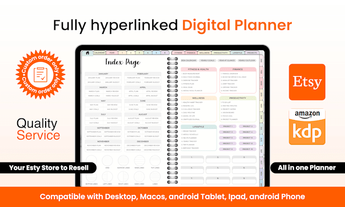 Gig Preview - Design hyperlinked digital planner, etsy digital planner, printable planner