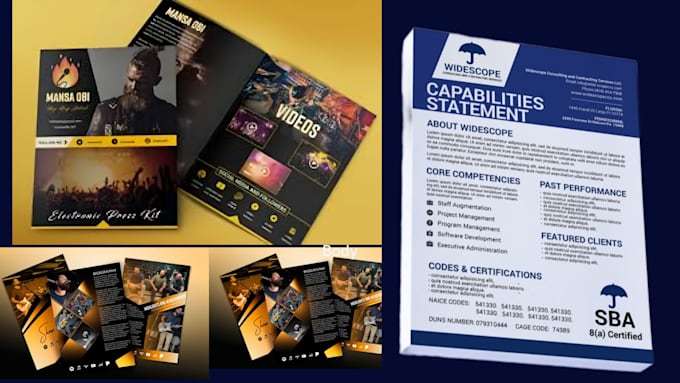 Gig Preview - Design unique capability statement press kit epk business flyers white paper