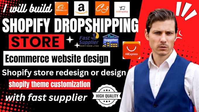 Gig Preview - Build shopify dropshipping store ecommerce website design shopify store redesign