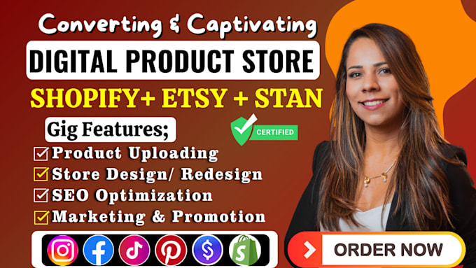 Gig Preview - Create 7 figure digital product shopify store etsy shop stan store digital store