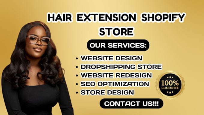 Gig Preview - Design hair extension shopify store, hair extension store hair extension website