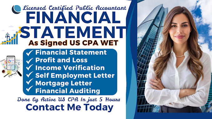 Gig Preview - Be your US CPA audit review financial, CPA letter, profit and loss, bookkeeping