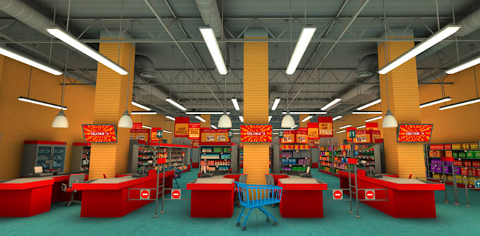 Gig Preview - Visualize 3d supermarket, layout shop,hostel interior design,cgi virtual staging