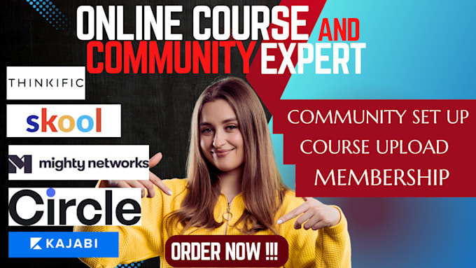 Gig Preview - Set up circle so online course, skool community, mighty network and kajabi setup