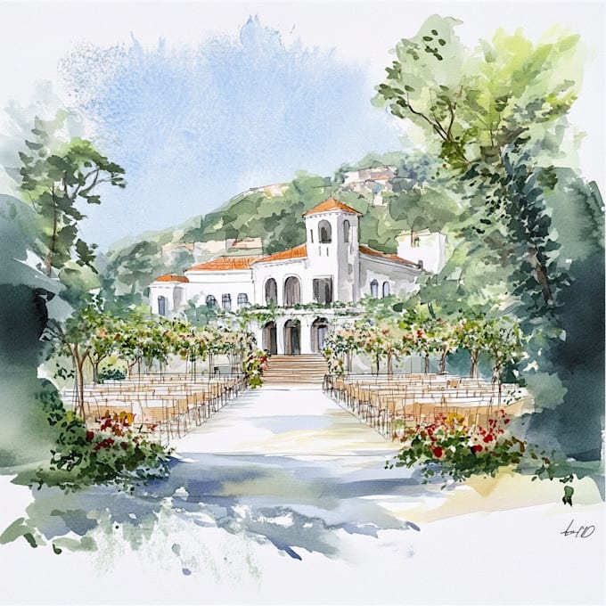 Gig Preview - Illustrate your wedding venue in watercolor realistically