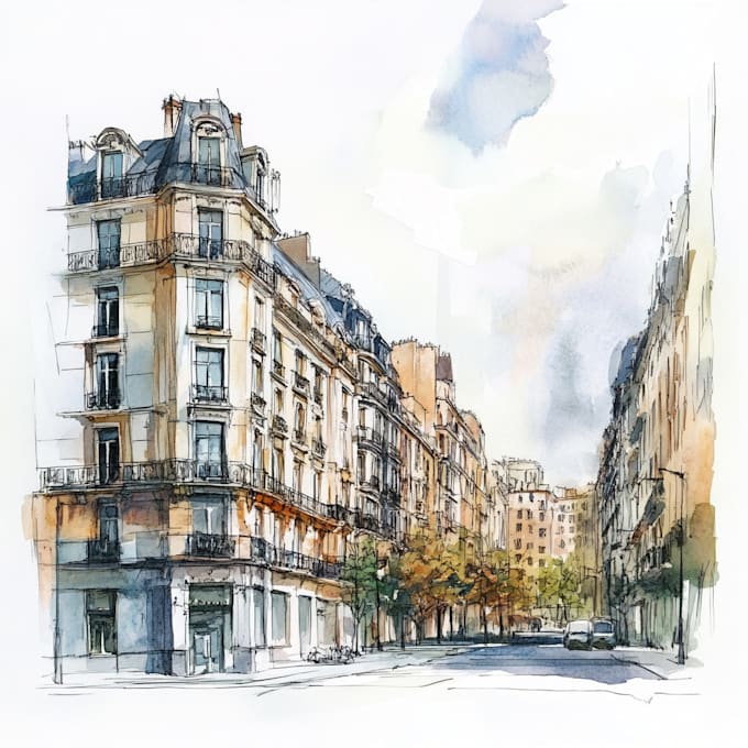 Bestseller - draw architectural sketches of exterior view of buildings with watercolor