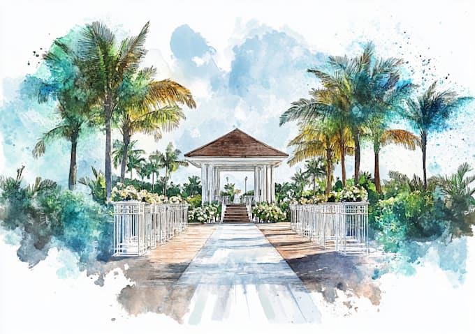 Gig Preview - Draw watercolor wedding venue, house, landscape