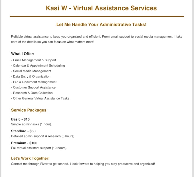 Gig Preview - Be your reliable virtual assistant for admin tasks