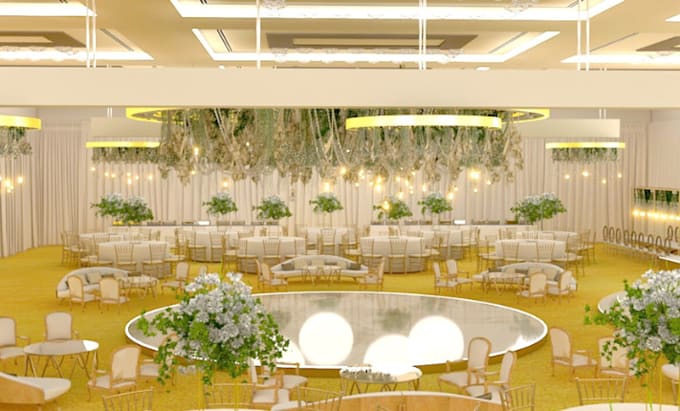 Gig Preview - Photorealistic wedding hall, banquet hall, bridal couch designs, event spaces