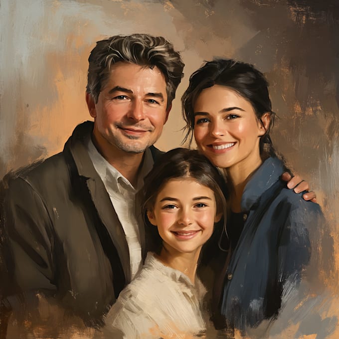 Gig Preview - Paint realistic digital oil paint family portrait, couple drawings