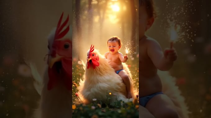 Gig Preview - Do an adorable ai generated baby playing with  animals vids