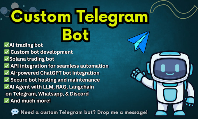 Gig Preview - Ai agent, telegram bot solana ai chatbot custom chatbot chatgpt bot discord bot