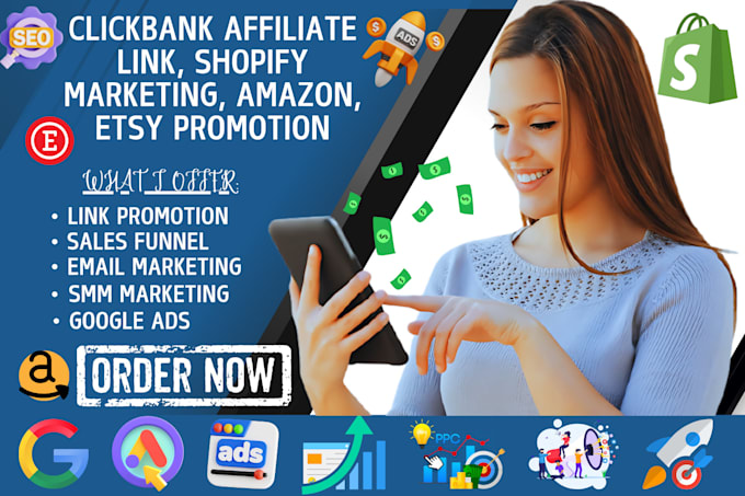 Gig Preview - Do shopify clickbank affiliate link marketing sales funnel amazon etsy promotion