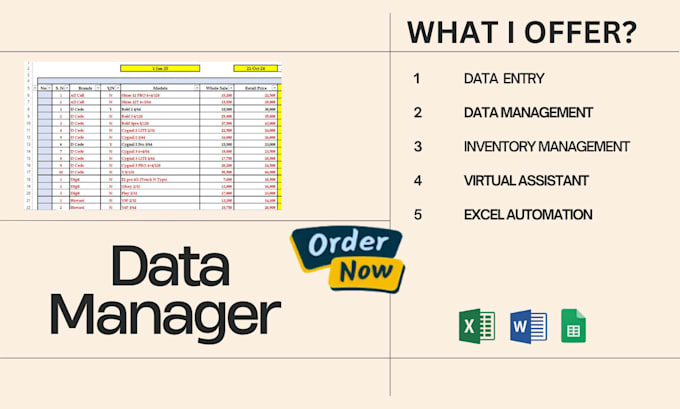 Gig Preview - Be your virtual assistant for data entry, inventory management