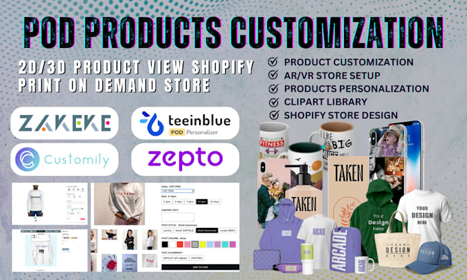 Gig Preview - Setup 2d 3d shopify products personalization in teeinblue customily zakeke