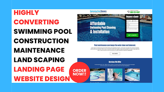 Gig Preview - Design swimming pool landscapers website landing page swimming pool sales funnel