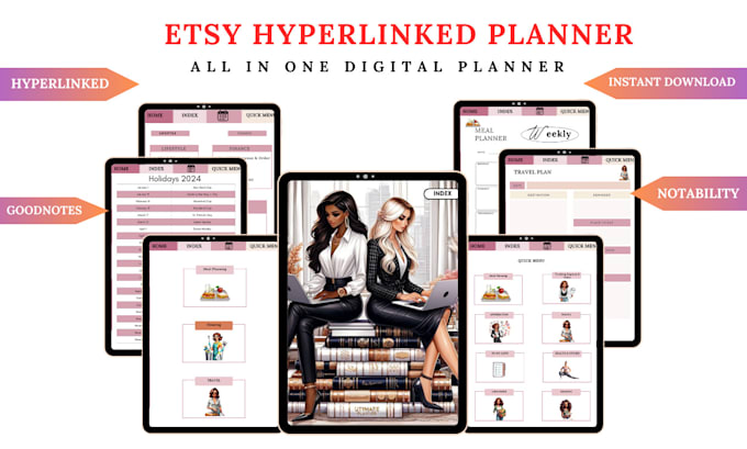 Gig Preview - Design etsy shop digital products, etsy hyperlinked planner, hyperlinked planner