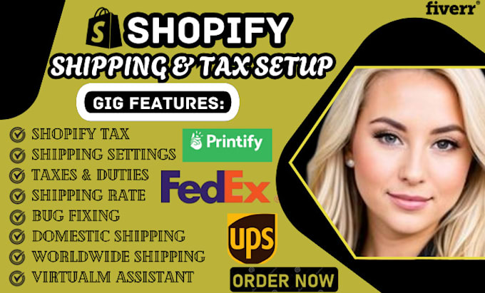 Gig Preview - Configure shopify shipping and taxes for domestic and international orders