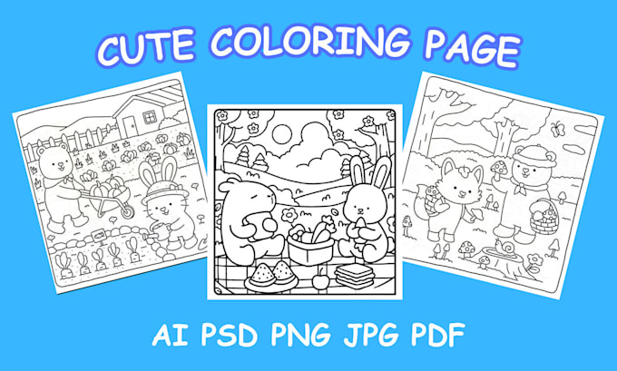 Gig Preview - Draw cute doodle line art coloring page for kids and adult, amazon KDP, cute art