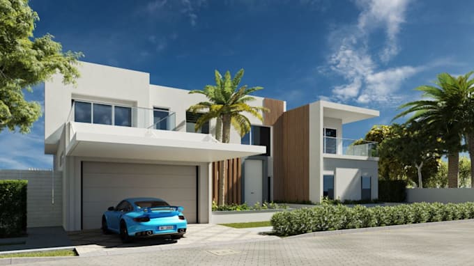 Gig Preview - Renew house design, exterior facade, villa render, porch, terrace, house garden