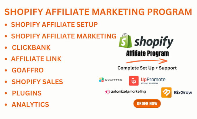 Gig Preview - Setup shopify affiliate marketing program goaffpro clickbank referral candy