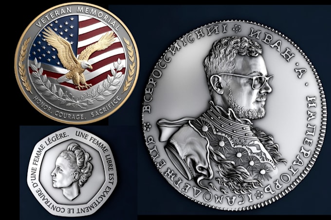 Gig Preview - Sculpt 3d coin, 3d challenge coin command coin medallion bas relief stl printing