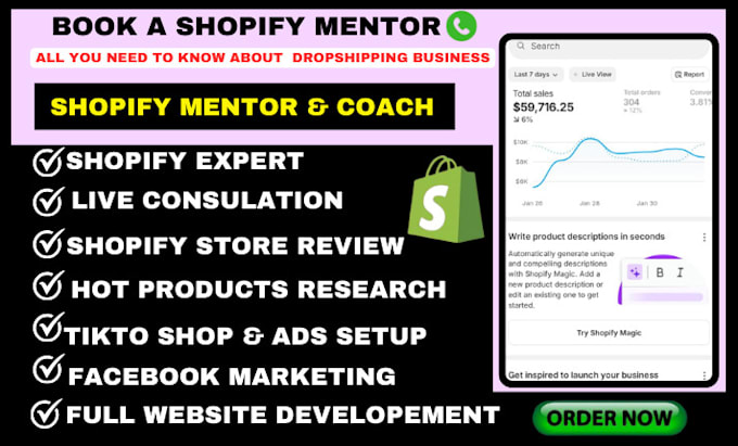 Gig Preview - Be your shopify mentor expert shopify dropshipping coach tiktok shop ads manager