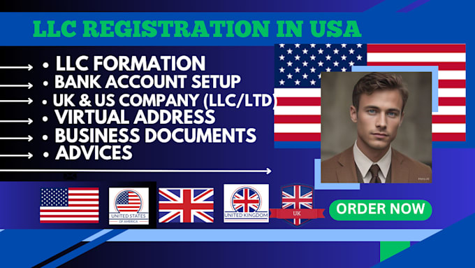 Gig Preview - Guaranteed US llc company registration for non USA residents bank account uk llc