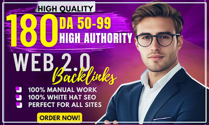 Gig Preview - Do 180 high authority web 2 0 backlinks for SEO ranking