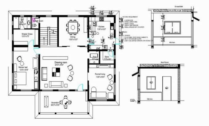 Gig Preview - Do architectural 2d floor plan, house plans, roof plans, elevations on autocad