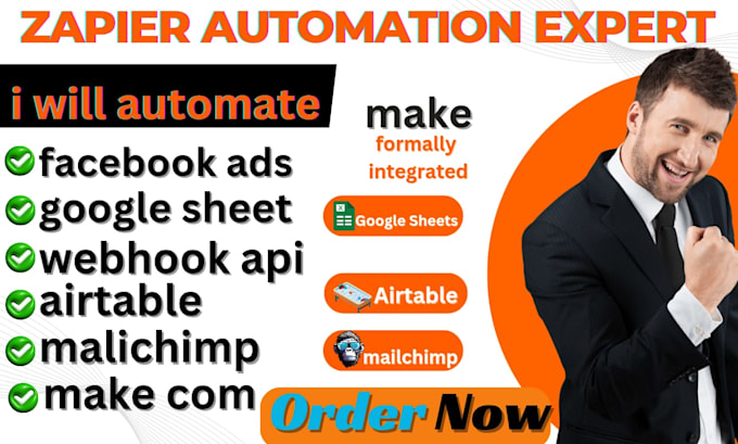 Gig Preview - Zapier googlesheet facebook ads make com airtable excel vba webhook API scenari