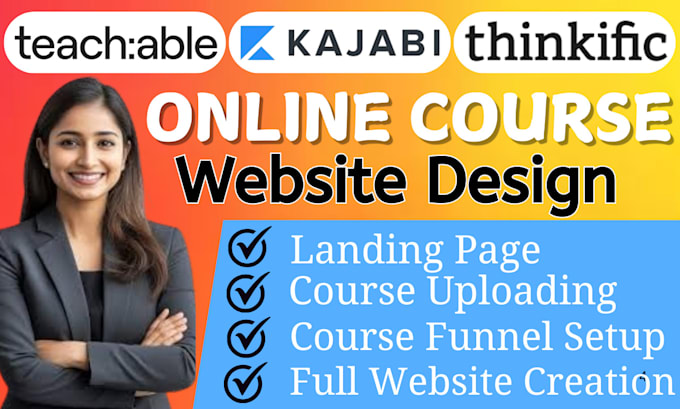 Gig Preview - Create online course website, thinkific website, kajabi website or sales page