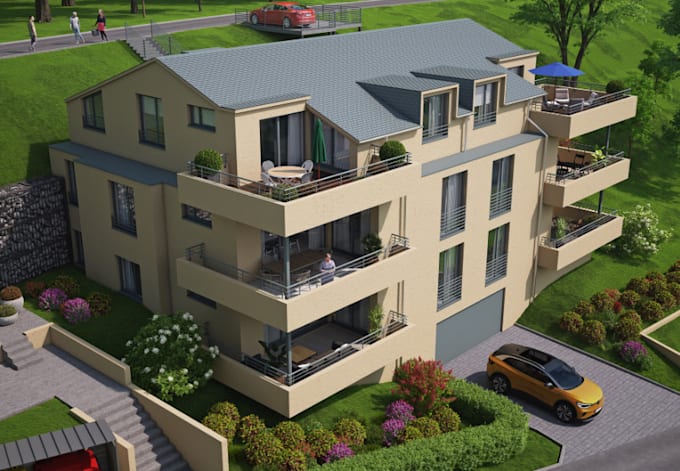 Gig Preview - Redesign 3d luxury villa building,outdoor balcony,rooftop facade,interior render