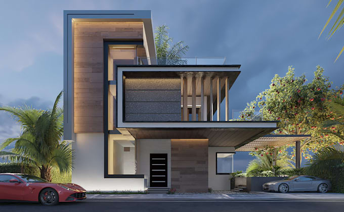 Gig Preview - Renovate 3d residential house,modern interior design,glass balcony,cgi rendering