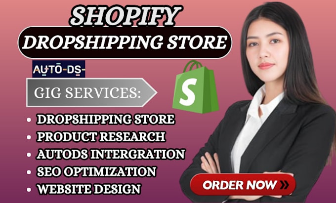 Gig Preview - Do shopify dropshipping store shopify website design  product research autods