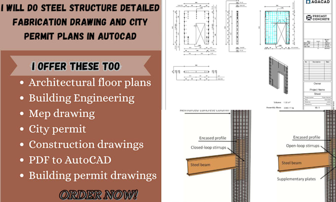 Gig Preview - Do steel structure detailed fabrication drawing and city permit plans in autocad