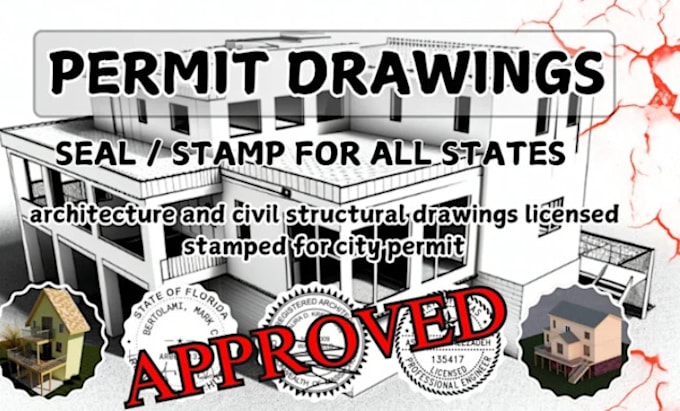 Gig Preview - Provide licensed architectural structural stamp for drawing for city permit