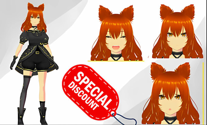 Gig Preview - Create anime style 3d vtuber live2d vroid model vrchat avatar for streaming