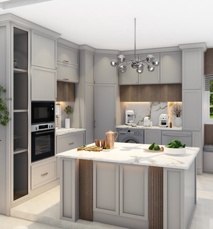 Gig Preview - Professional kitchen design with custom cabinets, 3d renders