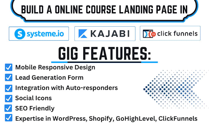 Gig Preview - Design online course landing page, kajabi sales funnel,thinkific, kajabi website