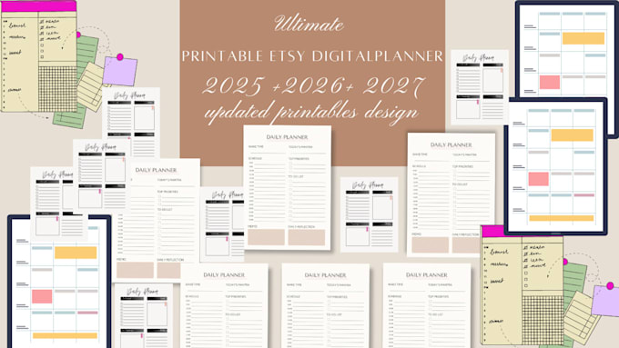 Gig Preview - Design hyperlinked planner etsy digital product print on demand for etsy shop