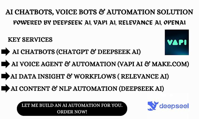 Gig Preview - Build ai chatbot automation using relevance ai vapi ai deepseek ai chatgpt