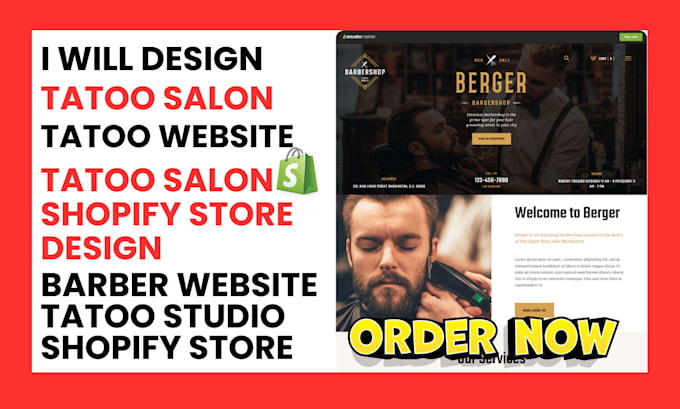 Gig Preview - Tatoosaloon makeup shopify store tatoo website barber website tatoo studio spa